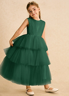 Azazie Marshmallow Blumenmädchenkleider Ballkleid Schleifen Tüll Kleid Dunkelgrün image4