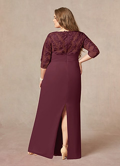 Azazie Joan Final Sale Cabernet Sheath V-Neck Lace Chiffon Dress image7