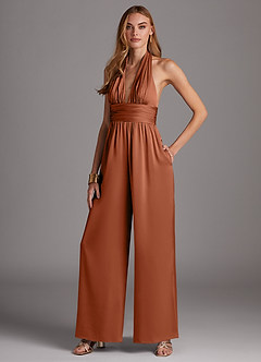 Azazie Oli Final Sale Cedar Rose Pleated Stretch Satin Jumpsuit image4