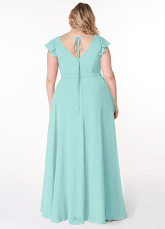 Azazie Claudine Bridesmaid Dresses Aqua A-Line Flutter Sleeve Chiffon Dress image8