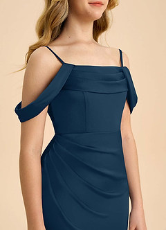 Azazie Saige Junior Dark Navy Sheath Off the Shoulder Stretch Satin Dress image6