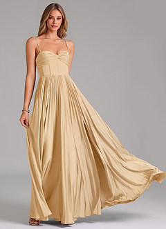 Azazie Tyla Bridesmaid Dresses Gold A-Line Sweetheart Neckline Stretch Satin Dress image5