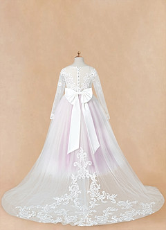 Azazie Elodie Robe Demoiselle D'honneur Fillette Robe Princesse en Dentelle Ivoire Glycine image13