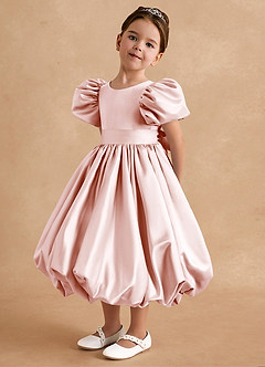 Azazie Jellybean Blumenmädchenkleider Ballkleid Gestreift Matte Satin Kleid Zartrosa image4