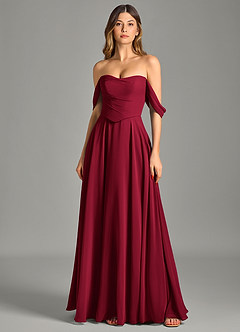 Azazie Chelsey Vestidos de damas de honor Vestido de Borgoña de Gasa de Corte en A Convertible con Vestidos sin tirantes image6