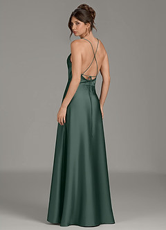 Azazie Eris Bridesmaid Dresses Sea Moss A-Line Pleated Stretch Satin Dress image2