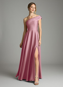 Azazie Melanie Bridesmaid Dresses Vintage Mauve A-Line Off the Shoulder Stretch Satin Dress image3