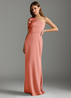 Azazie Rinna Bridesmaid Dresses Coral Mermaid Ruched Stretch Satin Dress image4