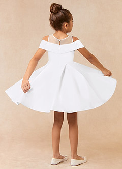 Azazie Shirin Flower Girl Dresses White A-Line Off the Shoulder Matte Satin Dress image3