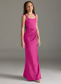 Azazie Mero Junior Fuchsia Mermaid Pleated Stretch Satin Dress image3