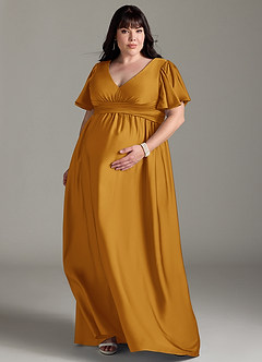 Azazie Verna Robes de demoiselle d'honneur de maternité Robe Trapèze Rayé Longueur ras du sol Satin extensible image9