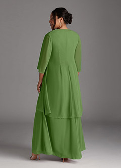 Azazie Manuella Mère de la mariée Robes Robe Trapèze en Mousseline de soie Col V plissé Basilic image15