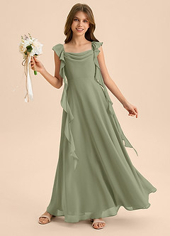 Azazie Carmin Junior Pistachio A-Line Ruched Chiffon Dress image4
