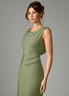 Azazie Kieryn Bridesmaid Dresses Garden Sage Mermaid Pleated Stretch Satin Dress image6