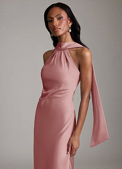 Azazie Cassiana Robes de demoiselle d'honneur Robe Sirène en Satin extensible Plissée Rose Poussiéreuse image3