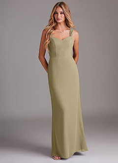 Azazie Denice Abiti da Damigella Abito Tubino in Chiffon a Pieghe Verde Muschio image1