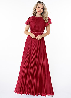 Azazie Kara Modest Bridesmaid Dresses A-Line Pleated Chiffon Floor-Length Dress image4