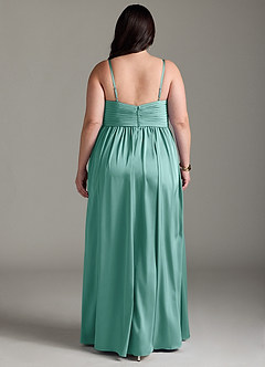 Azazie Alia Robes de demoiselle d'honneur Robe Trapèze en Satin extensible Plissée Aqua image9