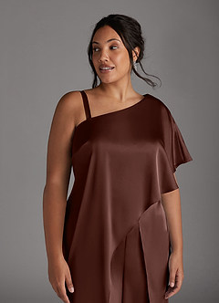 Azazie Hagretta Mother of the Bride Dresses Espresso Jumpsuit/Pantsuit Stretch Satin Dress image12