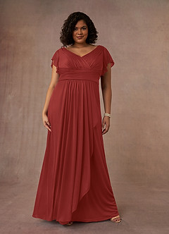 Azazie Reneya Mother of the Bride Dresses Rust A-Line Pleated Mesh Dress image7