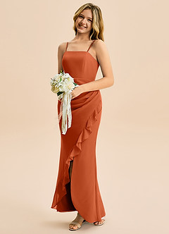 Azazie Buzzy Junior Burnt Orange Sheath Pleated Chiffon Dress image3