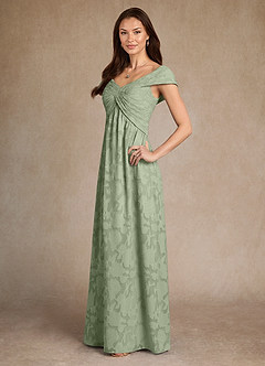 Azazie Myrtle Mother of the Bride Dresses Dusty Sage A-Line Pleated Floral Burnout Dress image2