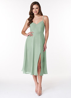 Azazie Clarissa Bridesmaid Dresses Agave A-Line V-Neck Chiffon Dress image1