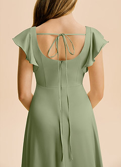 Azazie Bondi Junior Pistachio A-Line Side Slit Stretch Satin Dress image6