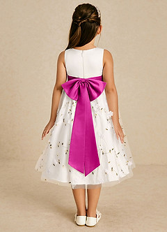 Azazie Pollie Flower Girl Dresses Ivory Fuchsia A-Line Bow Tulle Dress image2