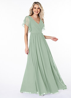 Azazie Zella Bridesmaid Dresses Agave A-Line Lace Chiffon Dress image3
