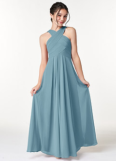 Azazie Kaleigh Junior Agave A-Line Pleated Chiffon Dress image4