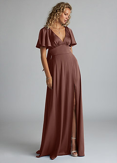 Azazie Kimber Brudtärnklänningar Klänning av A-Line i Stretch Satin Ruched Espresso image4