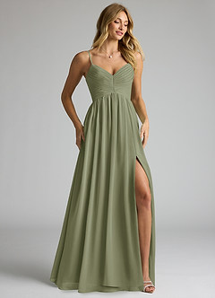 Azazie Alia Bridesmaid Dresses Pistachio A-Line Pleated Chiffon Dress image2