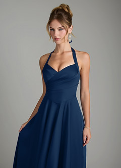 Azazie Tenaya Bridesmaid Dresses Dark Navy A-Line Sweetheart Neckline Stretch Satin Dress image3