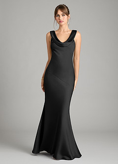 Azazie Rylina Bridesmaid Dresses Black Mermaid Stretch Satin Dress image1