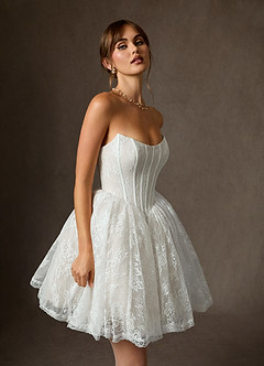 Azazie Clover Hochzeitskleider Ballkleid Schulterfrei Spitze Kleid Diamantweiß image2