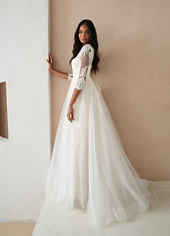 Azazie Sandoval Wedding Dresses A-Line Lace Tulle Sweep Train Dress image4