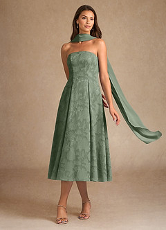 Azazie Lorain Abiti per la Madre della Sposa Abito A-Line in Burnout Floreale Plissettato Matcha image2