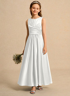 Azazie Ducky Girls Formal Sukienki dla dziewczynek sypiących kwiaty Linia A Pofałdowany Satyna elastyczna Długość kostki Sukienka image4