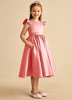 Azazie Dumpling Flower Girl Klänningar Klä A-Line i Matt satäng Rosett image3