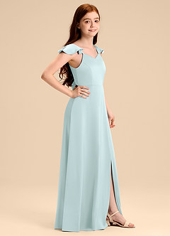 Azazie Everett Junior Jurk van Stretch Satijn met A-Lijn Boog Zeeglas image3