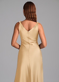 Azazie Nerine Jurken voor bruidsmeisjes Jurk van Stretch Satijn met A-Lijn Geplooid Goud image2