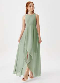 Azazie Lizette Junior Dusty Sage A-Line Pleated Chiffon Dress image4