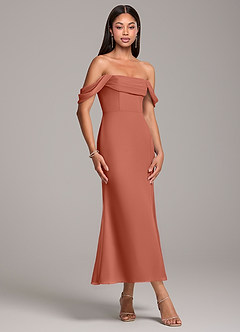 Azazie Saige Bridesmaid Dresses Clay Sheath Off the Shoulder Chiffon Convertible Dress image4