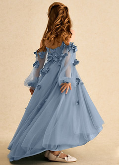 Azazie Karrie Blumenmädchenkleider A-Linie mit ärmel Tüll Kleid Staubblau image6
