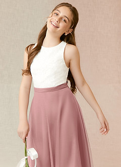 Azazie Albertine Junior Vestido de Rosa Polvorienta de Gasa de Corte En A con Encaje image5