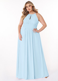 Azazie Bonnie Robes de demoiselle d'honneur Robe Trapèze en Mousseline de soie Trou de serrure froncé Bleu Ciel image6