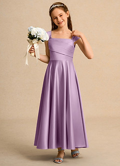 Azazie Bundle Girls Formal Flower Girl Dresses Wisteria A-Line Pleated Matte Satin Dress image4