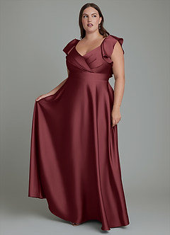 Azazie Leilani Brudtärnklänningar Klänning av A-linje i Stretch Satin Rynkad Merlot image10