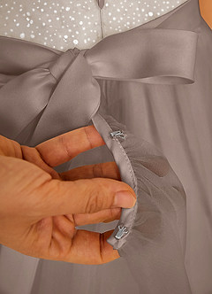 Azazie Tay Flower Girl Dresses Taupe A-Line Sequins Tulle Dress image4